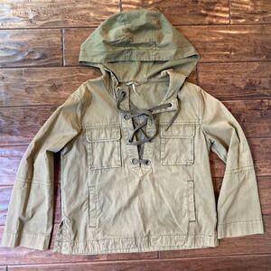 Free People Womens Small Safari Pullover Jacket Lace Up Army Green Anorak Hooded